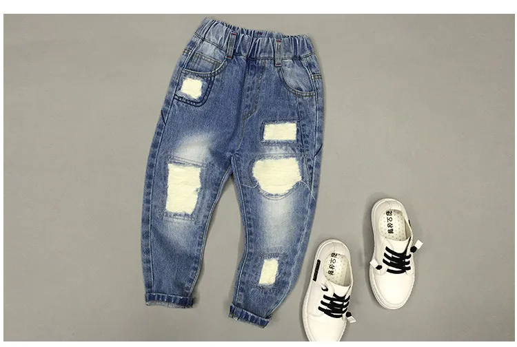 Kids Jeans for Boys Fashion Splice Denim Trousers Children Broken Hole Jeans Autumn Winter Casual Costume Wear Long Pants