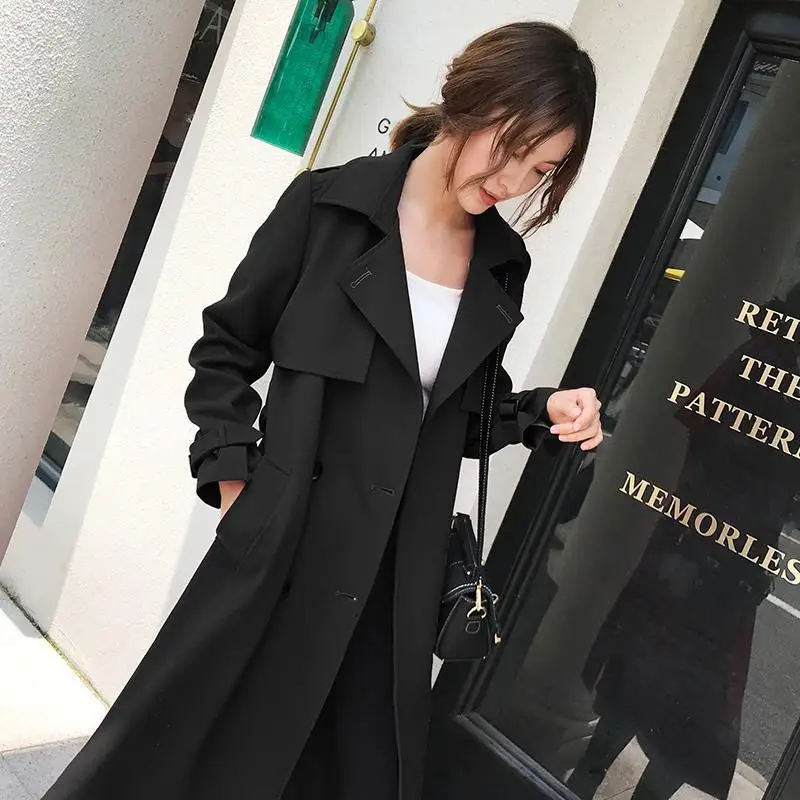 

Windbreaker Women Mid-Length Double-Breasted British Style Loose Overcoat Over The Knee Woolen Coat With Belt Red