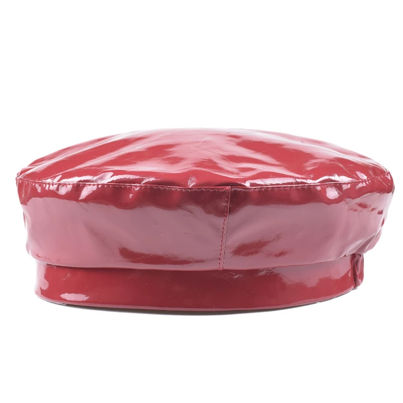 Берет из лакированной кожи Женский однотонная Панама с плоским верхом напуском