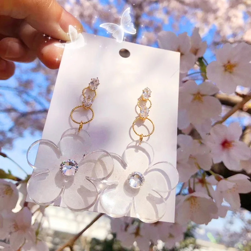 Корейские Модные Акриловые висячие серьги с цветком и лепестками Mujer Moda длинные