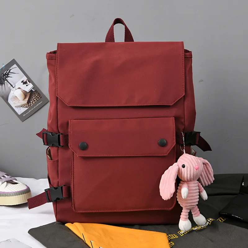 

Ulzzang School Bags Women 15.6 Inch Laptop Backpacks with Rabbit Pendant Waterproof Travel Bag Back Japanese To School Bag Girls
