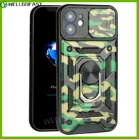 camouflage armor slide shockproof phone case for iphone 11 12 pro max 7 8 plus xr x xs max push window camera protection cover