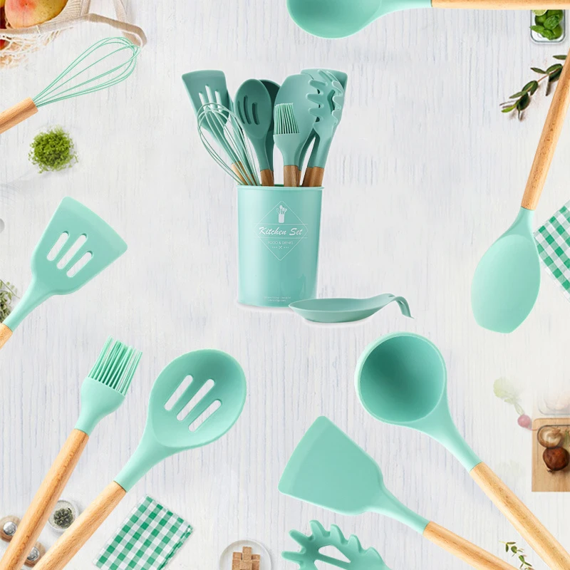 1pcs Silicone Kitchen Cooking Tools Spoon Egg Beaters Dinnerware Spatula Non-stick Baking Utensil Heat Resistant Accessories | Дом и сад