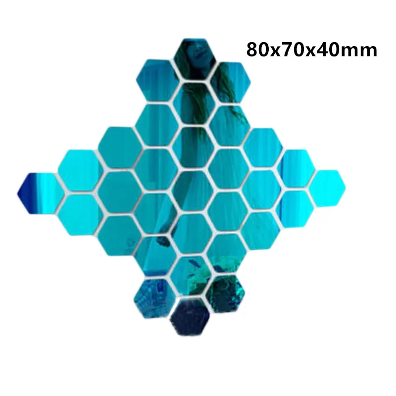 80x70x40mm Blue 12 шт./компл. многоцветный 3D наклейки на стену с шестигранной головкой зеркало DIY домашний Декор зеркало наклейки для украшения Искусство украшения стены наклейки 7 - Цвет: 80x70x40mm Blue