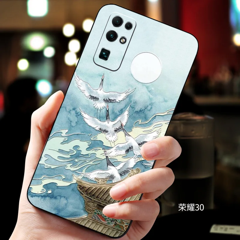 Рельефный винтажный Чехол Honor30 в Восточном китайском и японском стиле для Huawei Honor