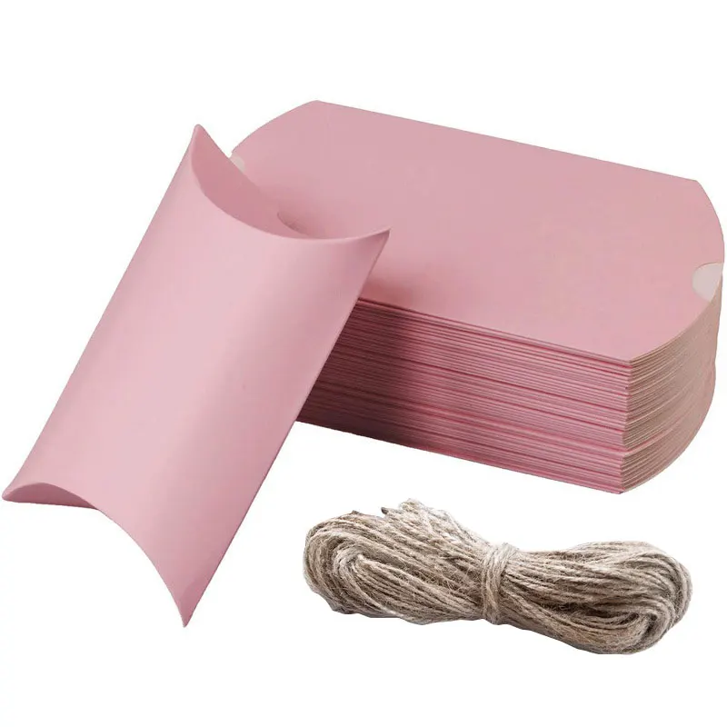 

50PCS/lot Candy Box Paperboard Pillow Gift Bags for Wedding favor Birthday Party Supplies Hemp Rope Bow Gift Packaging Boxes
