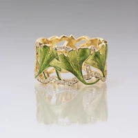 2019 new arrival luxury zircon crystal enamel ginkgo leaf rings for women luxury wedding engagement jewelry gifts accessories