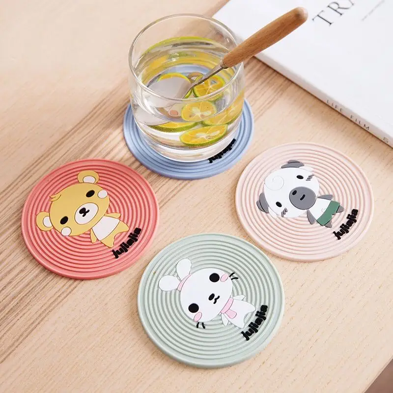 

Coaster Non-Slip Thicken Heat Insulation Pad Round Placemat Table Decorative Accessories PVCCartoon Animal Pattern Coaster