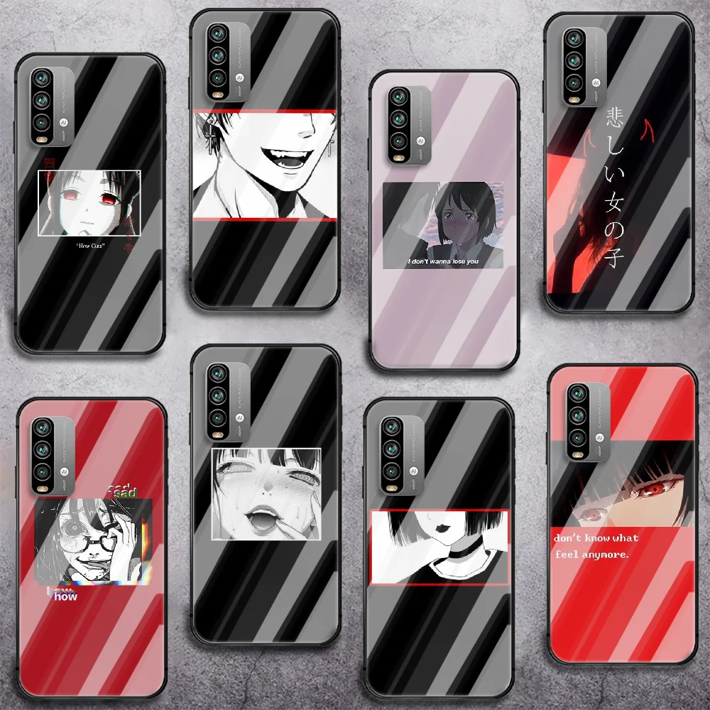 

Black Sad Anime Manga Tempered Glass Smart Phone Case For Xiaomi Redmi Note 7 8 9 10 K 30 40 S A C T 5G Pro Cover Cell Cell