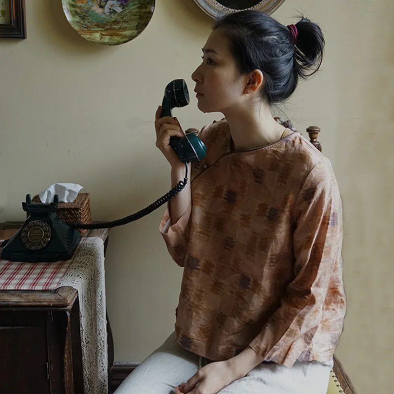 Коллекция весна-лето 2020 женские топы scuwлен винтажная Свободная блузка из рами с