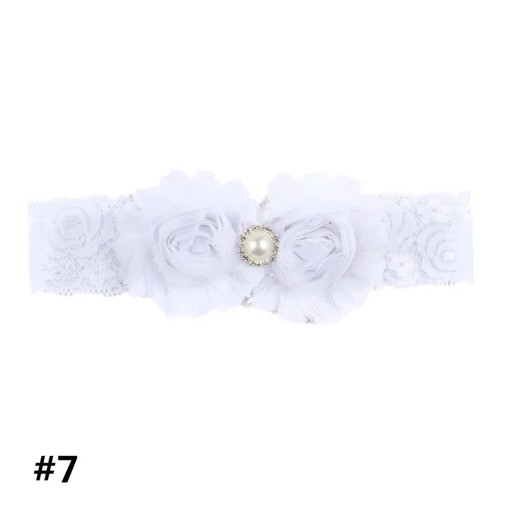 Шифоновая повязка на голову с жемчужинами и большими цветами для новорожденных