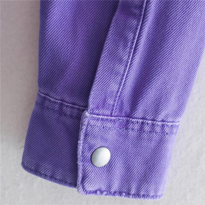 

BLSQR Casual Denim Purple Jacket Fashion Pocket Long sleeve jacket Street Single Breasted Autumn Women's Coat With Belt 2020