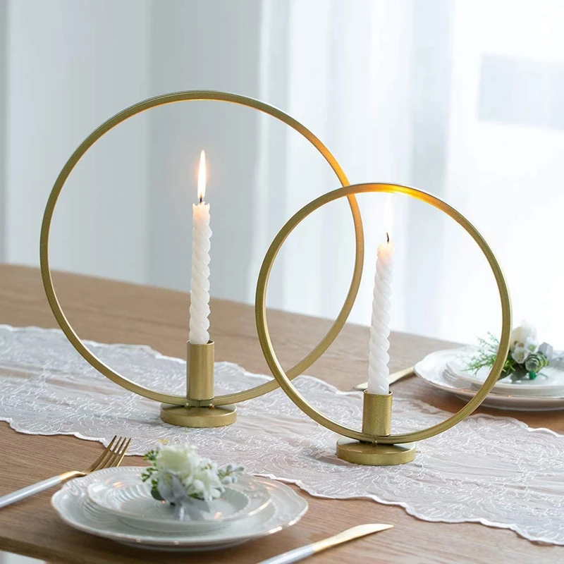 

Set of 2 Gold Geometric Metal Candlestick Holders for Living Room,Centerpieces Table Decorations for Wedding Dining Room