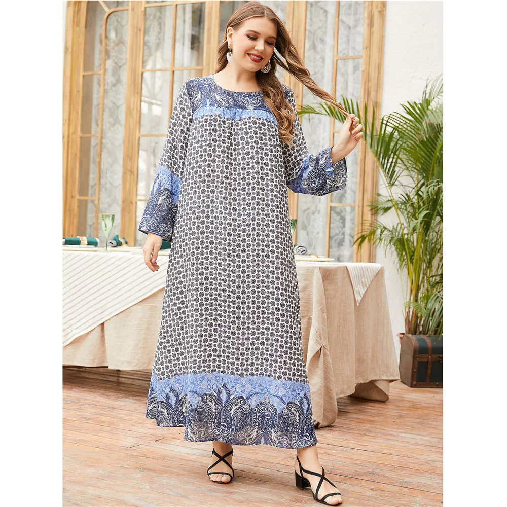 

Dubai Kaftan Print Long Dress Muslim Arab Abaya Islamic Clothing Loose Casual Spring Women Caftan Middle East Ramadan Fashion