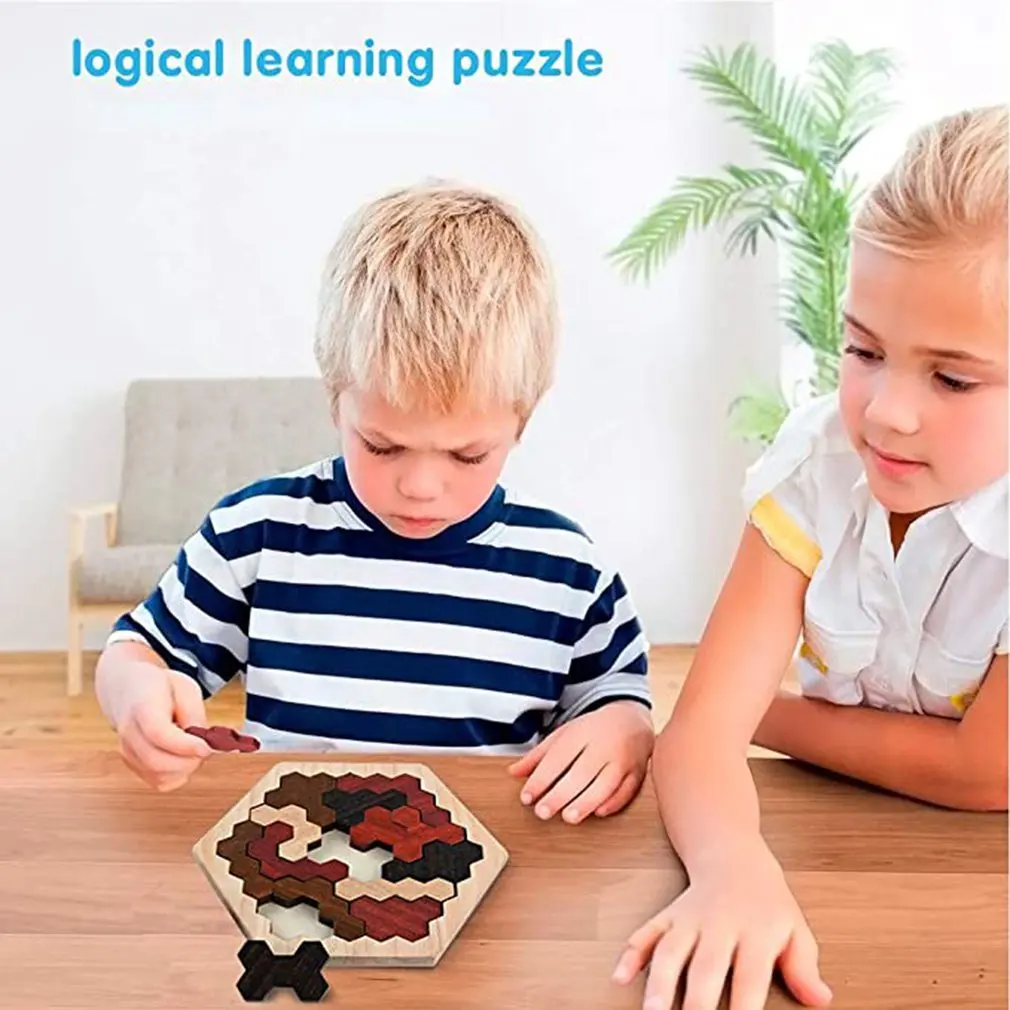 

Wooden Hexagon Puzzle for Kids Adult - Honeycomb Shape Tangram Puzzle Toys Geometry Logic IQ Game STEM Gift for Toddlers