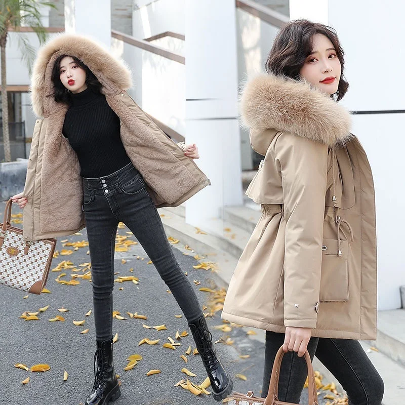 

Women's New Slimming Mid-length Down Jacket Casual Loose Thick Warm Parker Jacket Plus Velvet Winter Padded Jacket