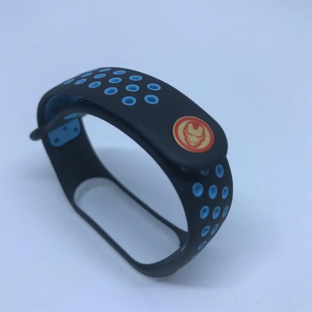 FIFATA NEW The Avengers Silicone Watch Strap For Xiaomi Mi Band 4 Xiaomi Mi Band 3 Smatr Watch Wristband Replace Accessories - Цвет: Black Bule-C