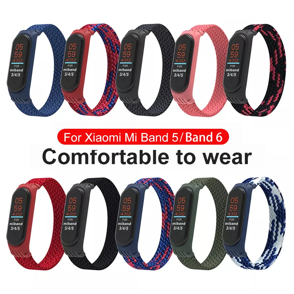 Цветной нейлоновый Плетеный ремешок с узором для xiaomi miband 6 mi band 5 nfc my band5 band6