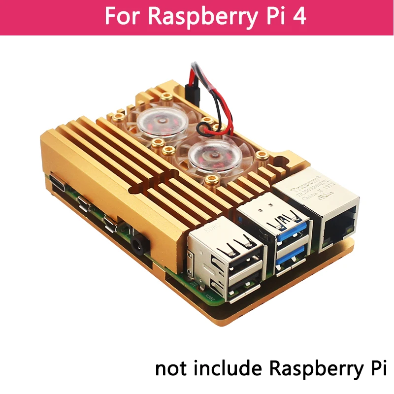 for 4B Golden Двойные вентиляторы Raspberry Pi 4 модели B/3B+/3B 4 цвета Алюминий металлический чехол с супер два охлаждающим вентилятором+ радиаторы для Raspberry Pi 4/3 - Цвет: for 4B Golden