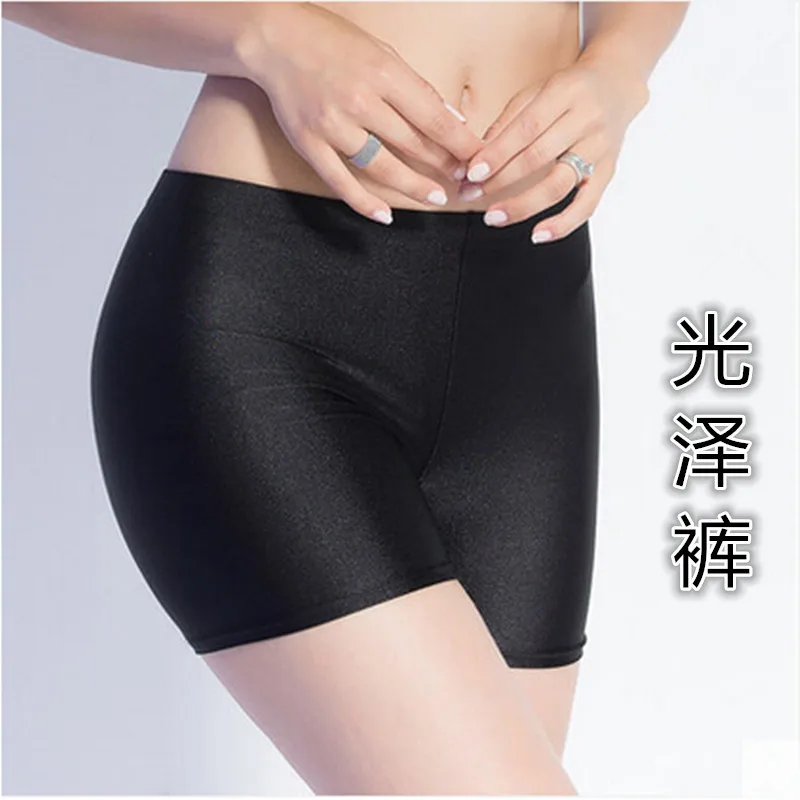 

Factory wholesale women's 2021 summer shiny three-point leggings simple flat mouth anti-exposure stretch elastic solid color saf