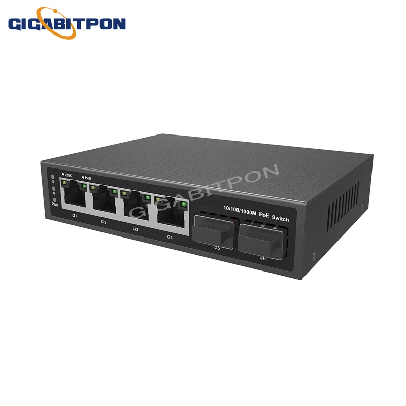 Full Gigabit 6-port POE switch 4*POE port; + 2 * Gigabit SFP port; 802.3af/at for AP network cable/fixed network switch