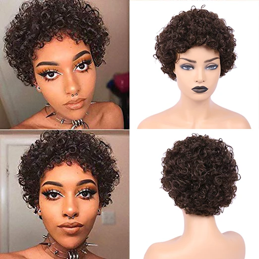 #4 FAVE Pixie Cut парик короткие парики из человеческих волос бразильский Реми прямой парик натуральный черный с челкой зрелых и способный прическа парик - Цвет волос: #4