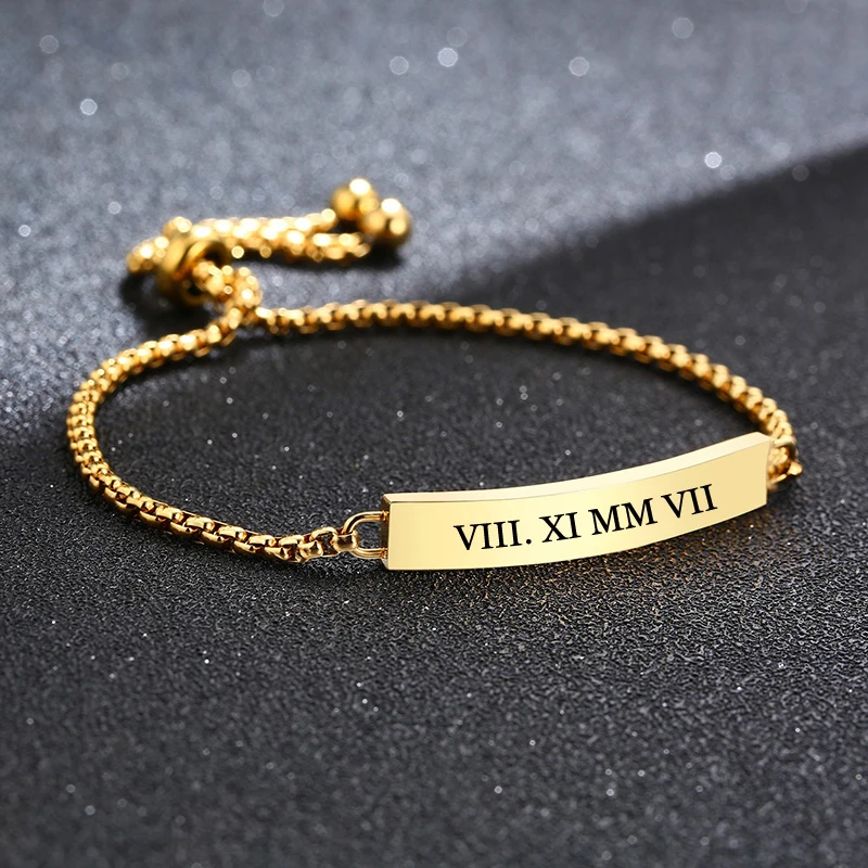 Браслет женский из нержавеющей стали с гравировкой под золото серебристый