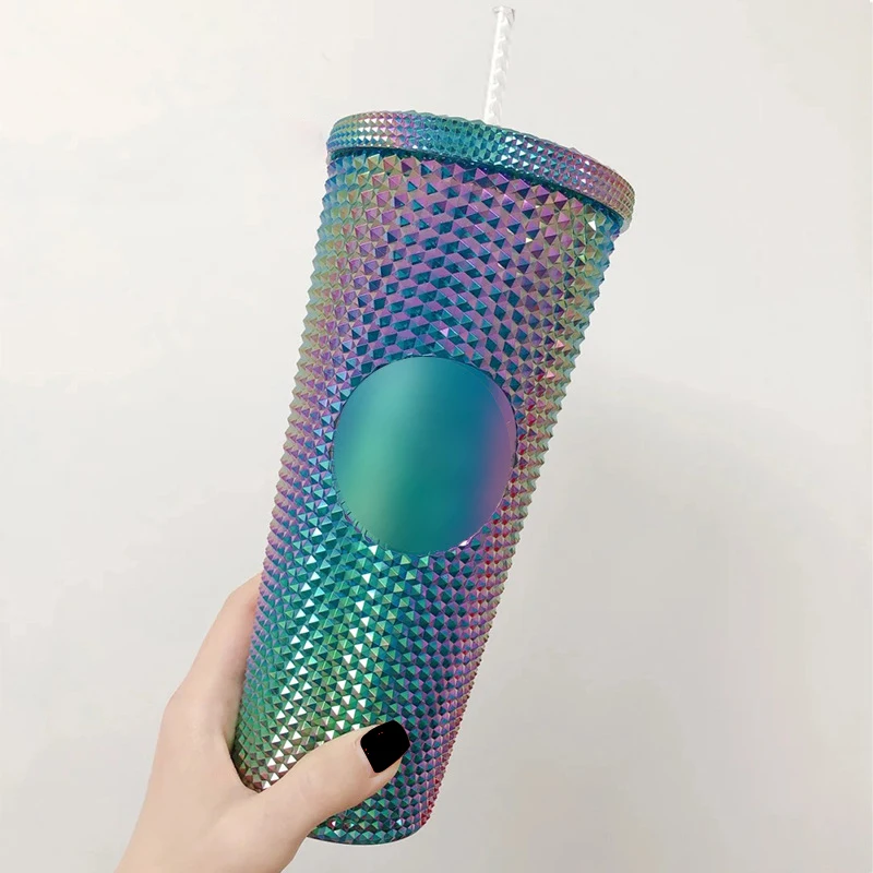 

21 creative water cup gradient no LOGO coffee cup 710ml diamond pineapple durian cup straw cup can be customized exclusive logo