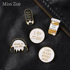 Эмалированные булавки для создания музыки с эффектом присутствия, булавки для рок-Dj музыки, заметок для любителей музыки, броши для наушников с креплением на голову, значки, воротник