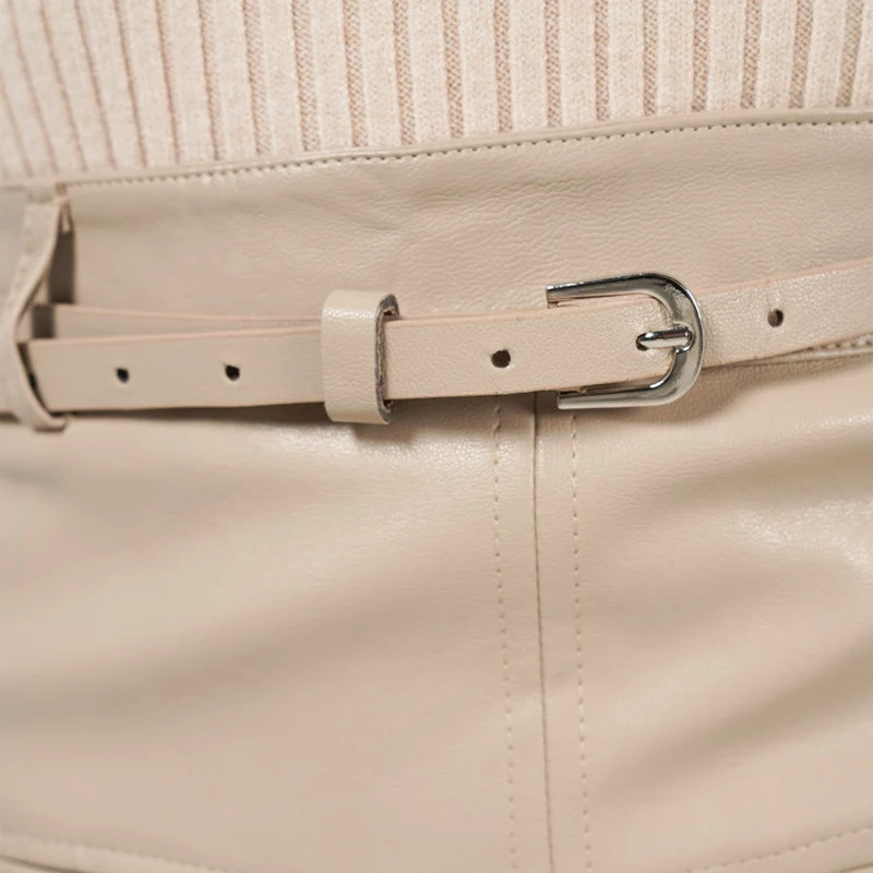 

Include Belt PU Leather A-Line Mini Skirts Women 2020 High Waist Solid Color Short Skirt Ladies Sexy Party Skirts New Arrival