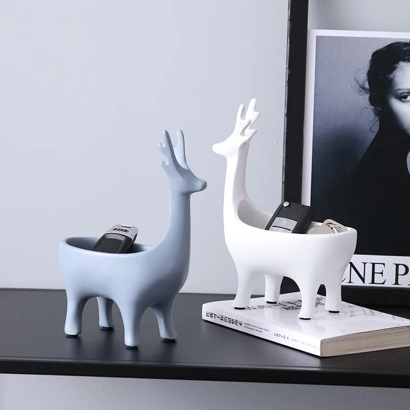 

Creative modern resin crafts storage deer doll ornaments candy keys sundries storage home desk jewelry gifts