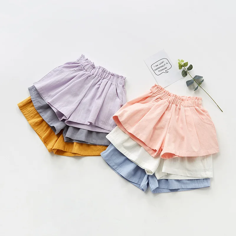 Детские льняные шорты шаровары тонкие спортивные штаны для девочек 3 4 5 6 7 8 9 10 11 12