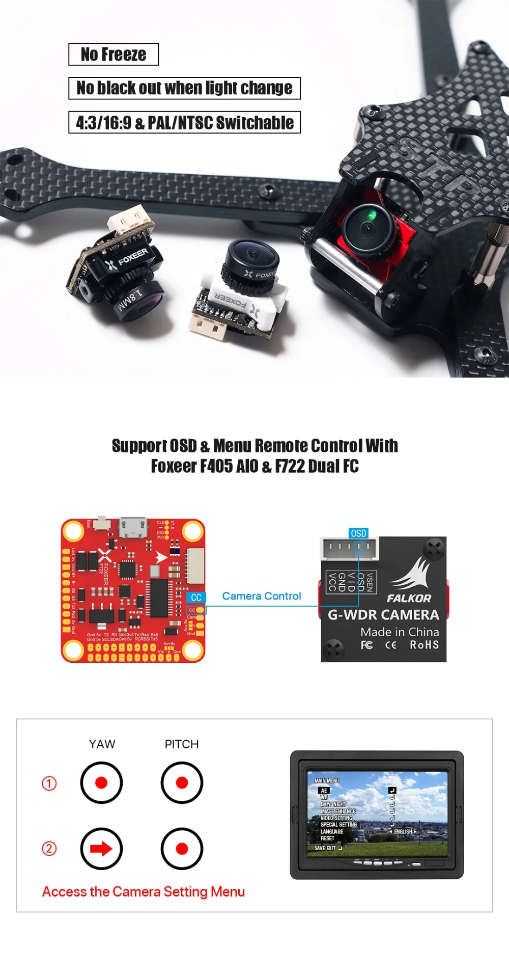 Foxeer Falkor Micro V2 1200TVL FPV камера 1,8 мм объектив GWDR OSD Всепогодная микро камера PAL/NTSC переключаемая для FPV RC Дрон