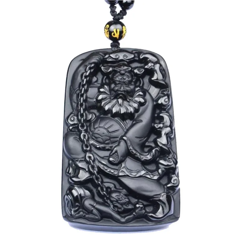 Натуральный обсидиан Чун Куи ожерелье Кулон Черный счастливый амулет ювелирные
