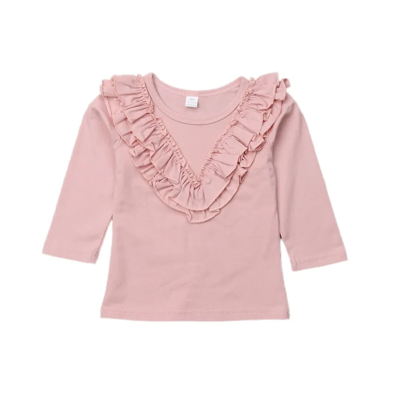 Детская Хлопковая футболка с длинным рукавом оборками 3 цвета|Тройники| |