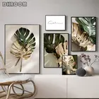 Картина на холсте с изображением золотых пальмовых листьев, ботанические скандинавские настенные художественные плакаты, скандинавские украшения, картина для декора гостиной