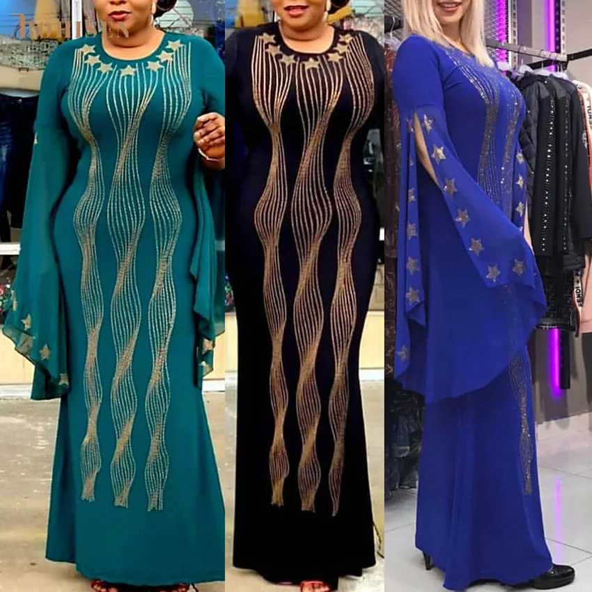 BOHISEN/африканские платья для женщин большие размеры Дашики юбка с рукавом