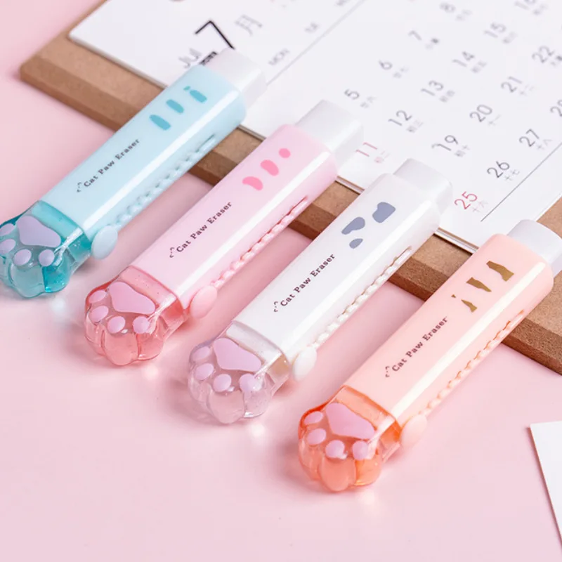 

Creative Pencil Rubber Retractable Press Eraser School Stationery Cute Cat Paw Erasers Student Correction Supplies