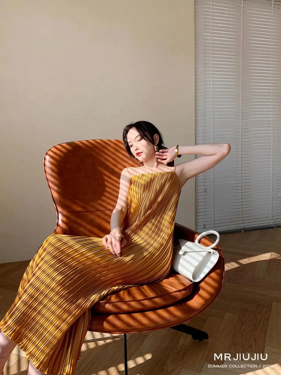 striped long sexy suspender Pleated High-quality satin dress 2020 summer new fashion French design sens Female New | Женская одежда