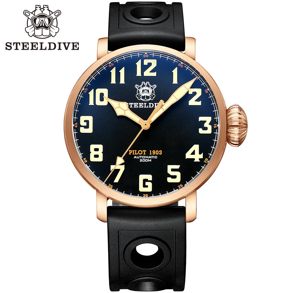 

Мужские часы-пилот STEELDIVE SD1903S, бронзовые автоматические часы с сапфировым стеклом 20 атм, водостойкие светящиеся мужские наручные часы NH35 Move