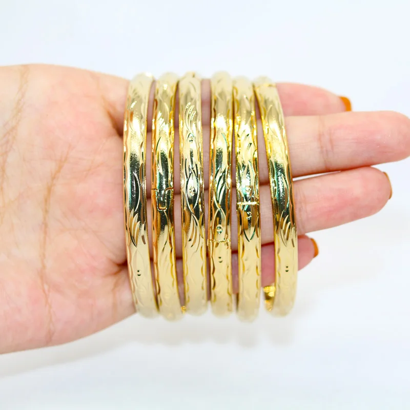 

6Pcs 24k Gold Women's Bracelet Ethiopian Wedding Bracelet Jewelry For Women Gold Bracelet With Pendants