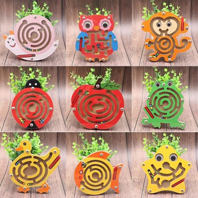 

Magnetic Track Maze Toy Wooden Jigsaw Puzzle Maze Brain Teaser Early Educational Kid Intellectual Cute Animal Cartoon Toys Gift