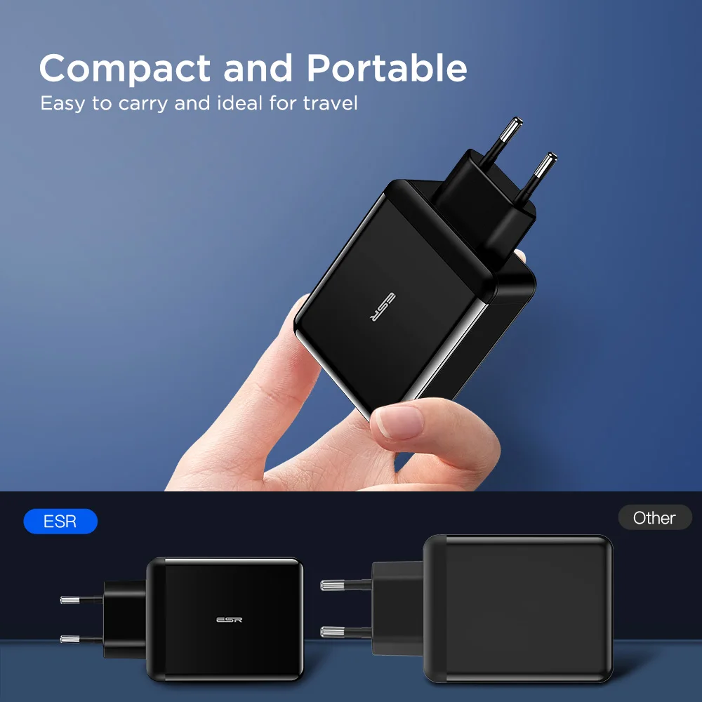 ESR USB C зарядное устройство 30 Вт двухпортовое зарядное устройство питания настенное зарядное устройство со складной вилкой PD 18 Вт порт для iPhone XS/XR/XS Max iPad