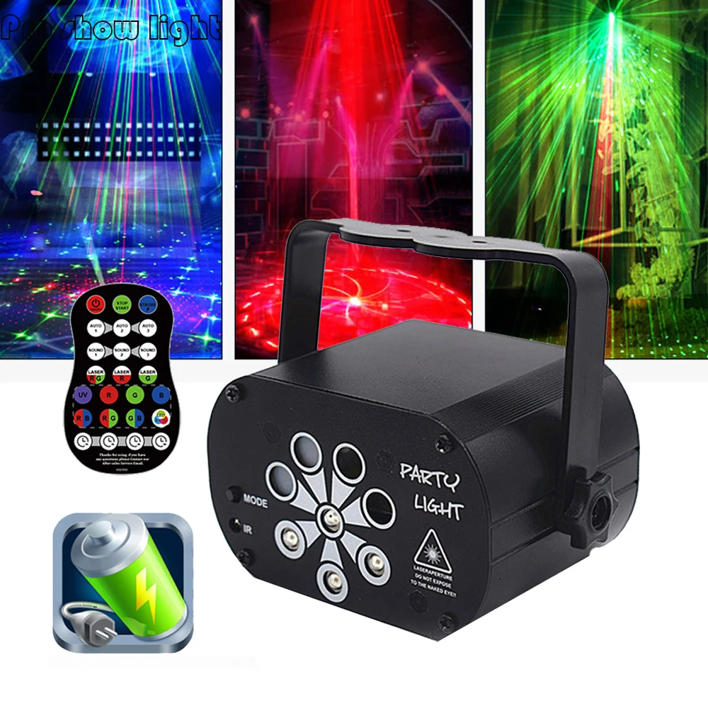 

60/120 Patterns USB Rechargeable Led Laser Projector Lights RGB UV DJ Sound Party Disco Light for Wedding Birthday Party dj Home