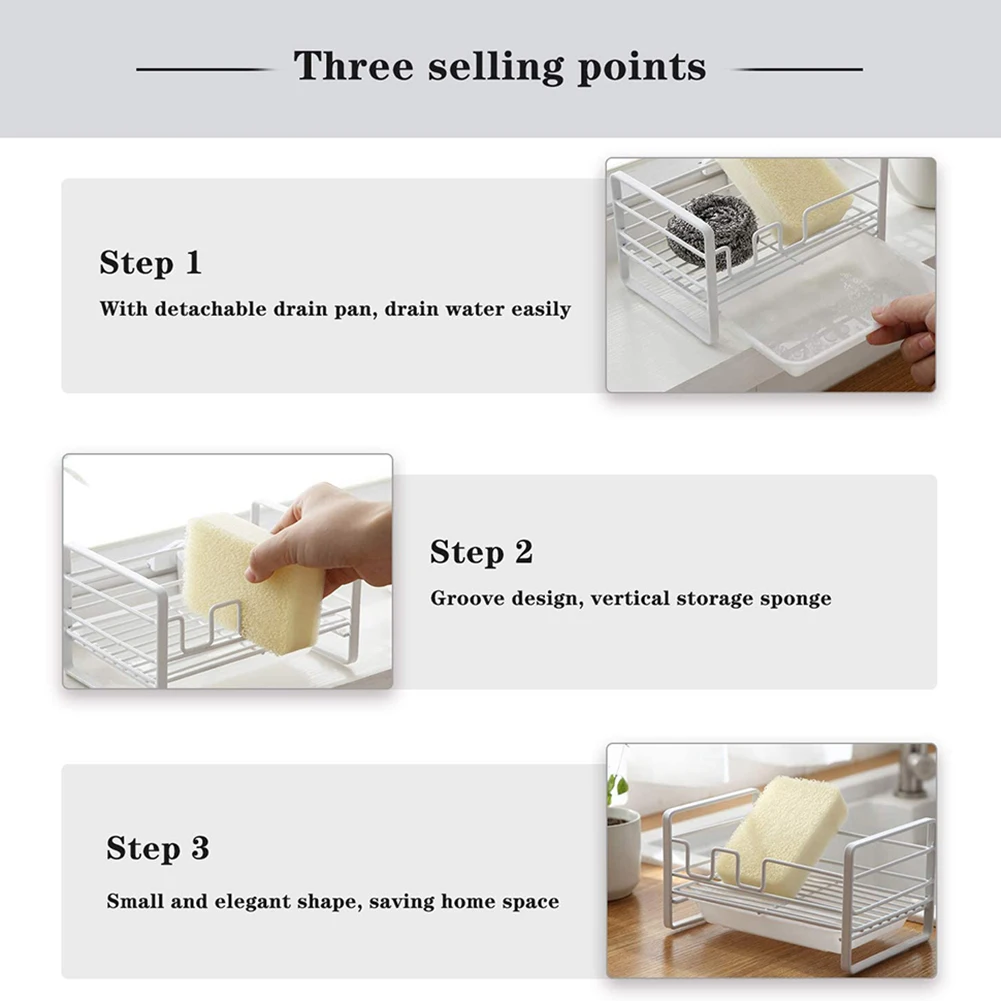 

1PC Kitchen Sponge Cloth Brush Iron Storage Rack Shelf Anti-skid Removable Tray Holder Kitchen Organizer