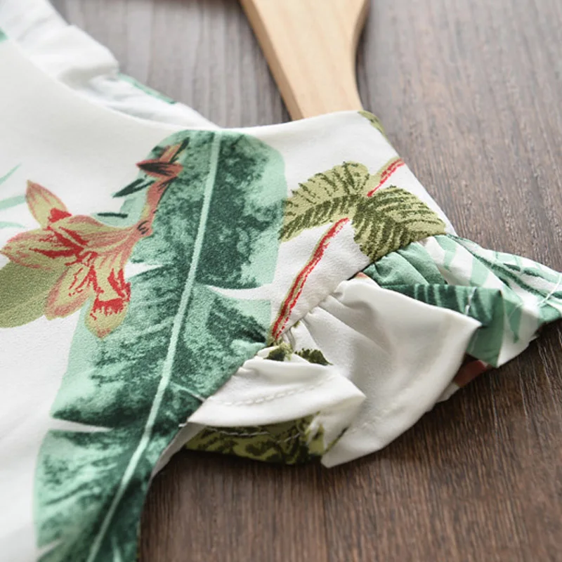 

Girl Princess Dress 2021 Summer Leaves Print Casual Clothes Sleeveless O-Neck Children Vestidos KIds Girls Costumes 3-7Y