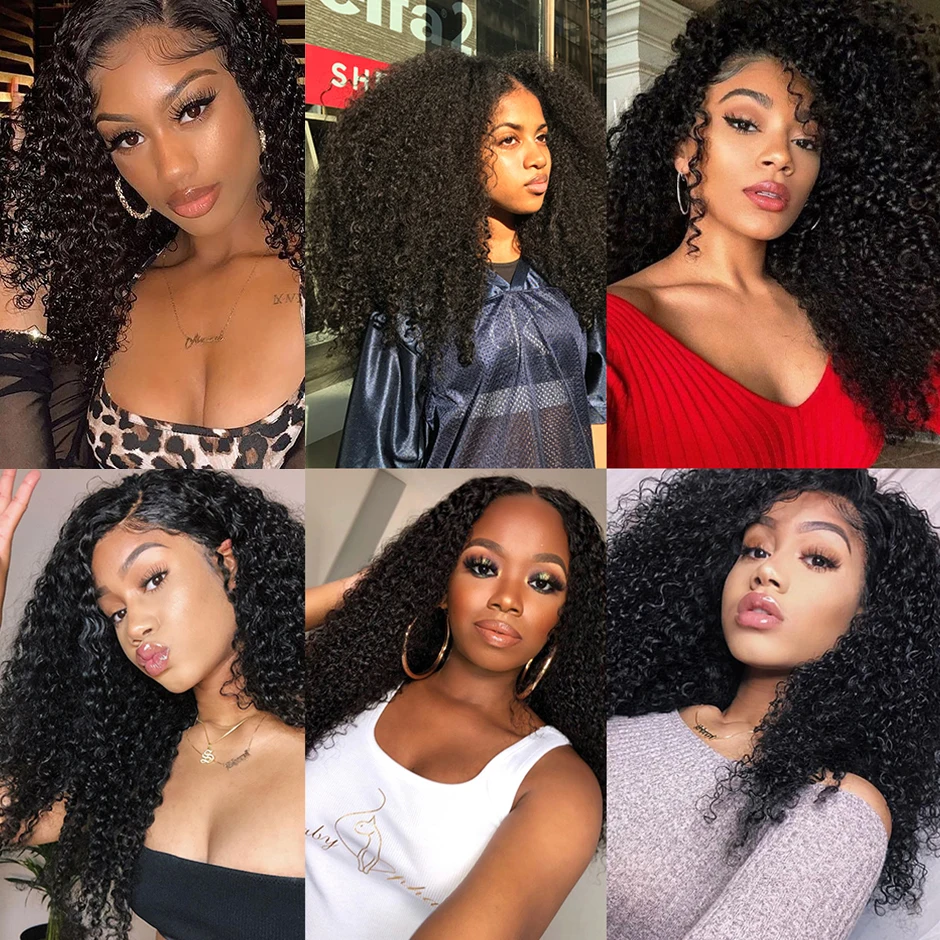 

Mongolian Kinky Curly Human Hair 3 Bundles With Closure 10A Virgin Bundles With 4X4 Lace Frontal Remy Curly Hair Wave Extension