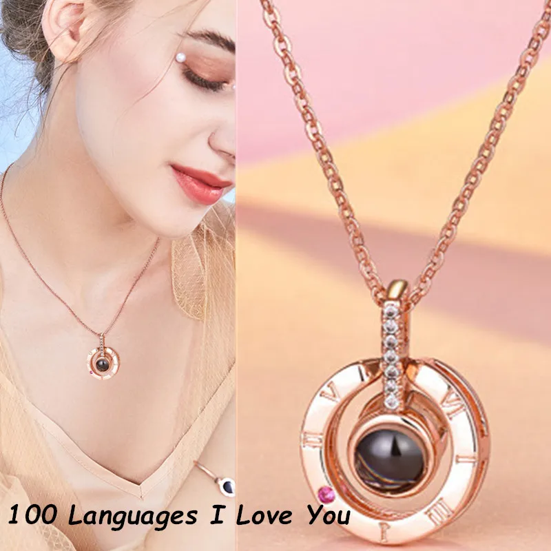 

Fashion 7Types 100 Languages Projection I Love You Gift Party Wedding Couple Clavicle Pendant Chain Necklace Love Memory Jewelry
