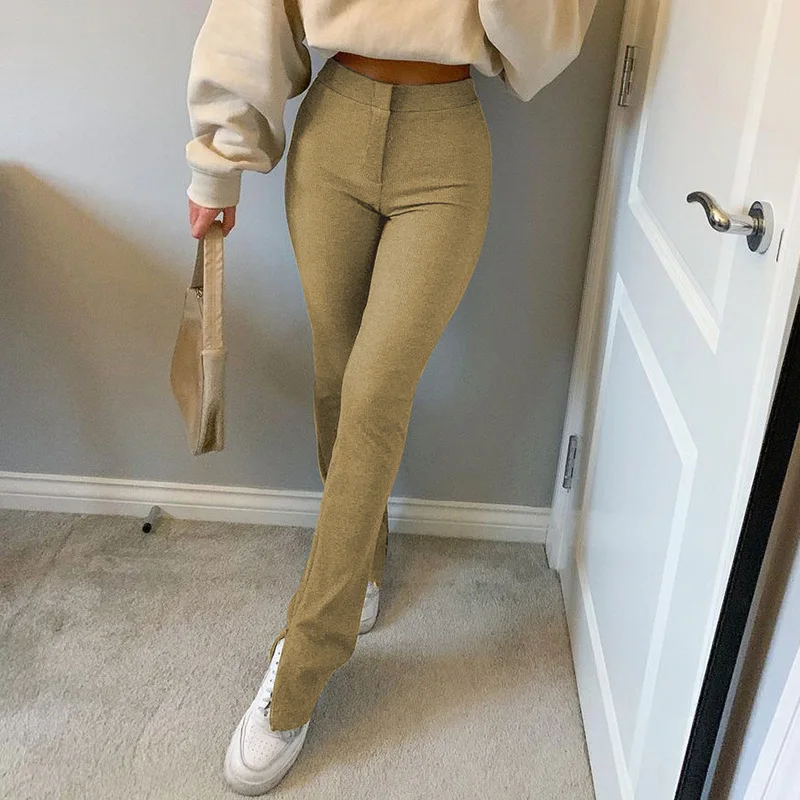 

2021 Korean Fashion Women Pants Spring Autumn Casual High Waist Pants Women Skinny Long Trousers Side Split Pants Joggers Women