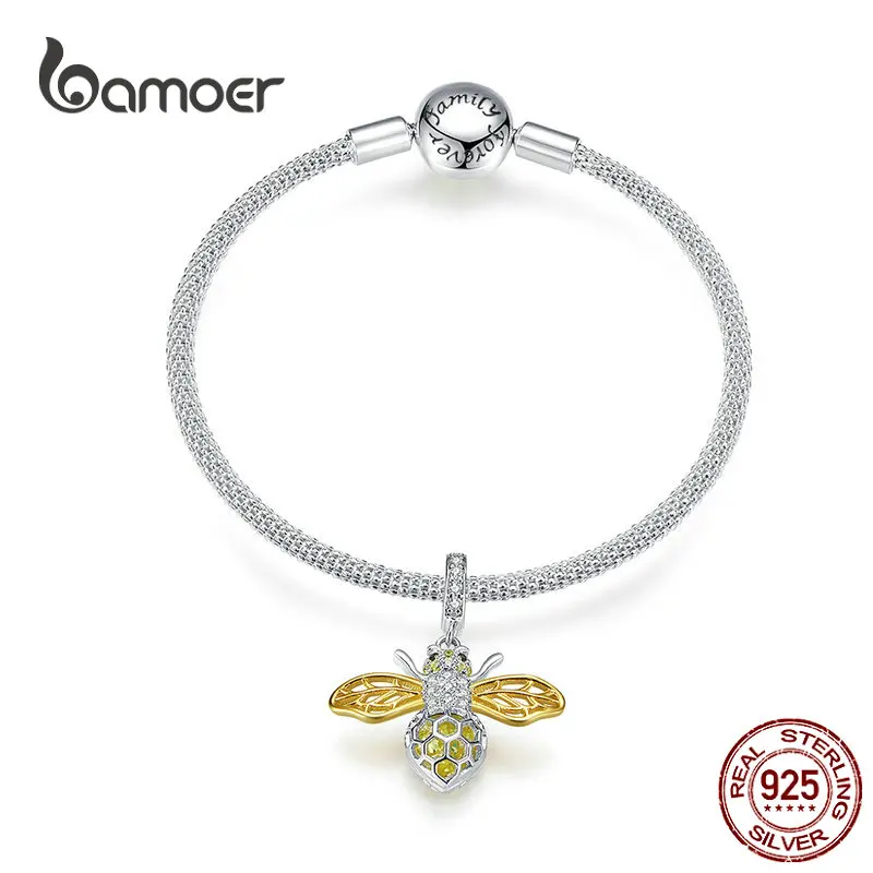 bamoer Original Design Queen Bee Pendant Charm Bracelet Sterling Silver 925 DIY Jewelry Bracelets for Women Luxury Brand SCB830